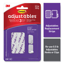 Command® Adjustables Repositionable Mini Refill Strips, Holds up to 0.5 lb, 1.03 x 1.32, White, 18 Strips