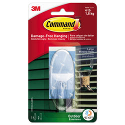 Command® All Weather Hooks and Strips, Plastic, Large, 1 Hooks and 2 Strips/Pack