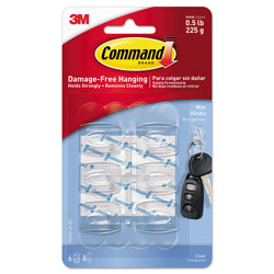 Command® Clear Hooks and Strips, Plastic, Mini, 6 Hooks and 8 Strips/Pack