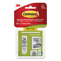 Command® Picture Hanging Strips, Value Pack, Small, Removable, Holds Up to 4 lbs, 0.63 x 1.81, White, 16 Pairs/Pack