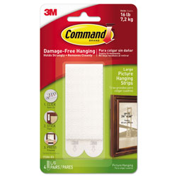 Command® Picture Hanging Strips, Removable, Holds Up to 4 lbs per Pair, 0.5 x 3.63, White, 4 Pairs/Pack