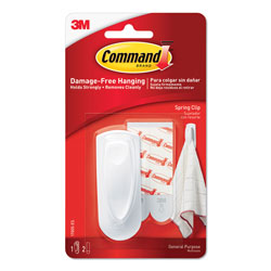 Command® Spring Hook, 1 1/8w x 3/4d x 3h, White, 1 Hook/Pack