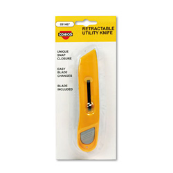 Consolidated Stamp Plastic Utility Knife w/Retractable Blade & Snap Closure, Yellow