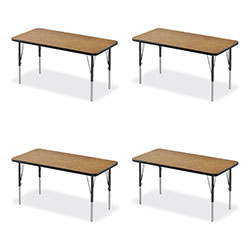 Correll® Adjustable Activity Table, Rectangular, 48 in x 24 in x 19 in to 29 in, Med Oak Top, Black Legs, 4/Pallet