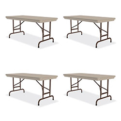 Correll® Adjustable Folding Table, Rectangular, 48 in x 24 in x 22 in to 32 in, Mocha Top, Brown Legs, /Pallet