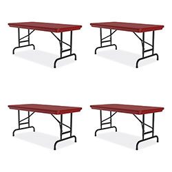 Correll® Adjustable Folding Table, Rectangular, 48 in x 24 in x 22 in to 32 in, Red Top, Black Legs, 4/Pallet