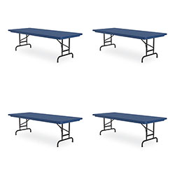 Correll® Adjustable Folding Tables, Rectangular, 60 in x 30 in x 22 in to 32 in, Blue Top, Black Legs, 4/Pallet