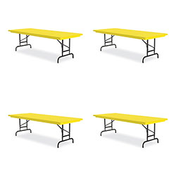 Correll® Adjustable Folding Tables, Rectangular, 60 in x 30 in x 22 in to 32 in, Yellow Top, Black Legs, 4/Pallet