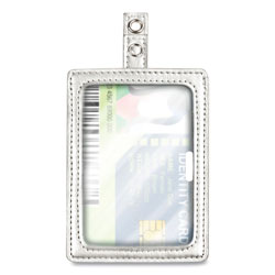 Cosco MyID Leather ID Badge Holder, Vertical/Horizontal, 2.5 x 4, Silver