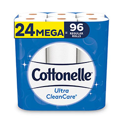 Cottonelle® Ultra CleanCare Toilet Paper, Strong Tissue, Mega Rolls, Septic Safe, 1-Ply, White, 340 Sheets/Roll, 24 Rolls/Pack