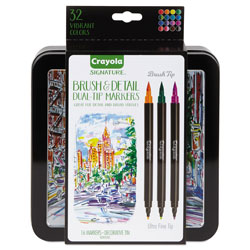 Crayola Brush & Detail Dual Ended Markers, Extra-Fine Brush/Bullet Tip, Assorted Colors, 16/Set