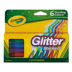 Crayola Glitter Markers, Medium Bullet Tip, Assorted Colors, 6/Set