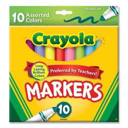 Crayola Non-Washable Marker, Broad Bullet Tip, Assorted Tropical Colors, 10/Pack
