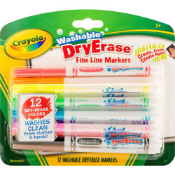 Crayola Washable Dry-Erase Fine Line Markers, 12/BX, Ast
