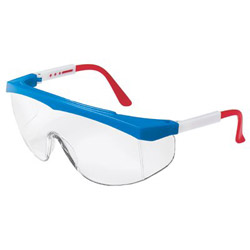 Crews Stratos Spectacles, Clear Lens, Scratch-Resistant, Blue/Red/White Frame, Nylon