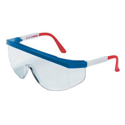 Crews Tomahawk Protective Eyewear, Clear Lens, Duramass HC, Blue/Red/White Frame