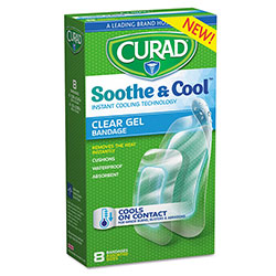 Curad Soothe and Cool Clear Gel Bandages, Assorted, Clear, 8/Box