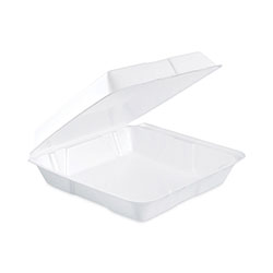Dart 95HT1 White Foam Hinged Carry Out Containers, 9 1/2" x 9 1/2" x 3"