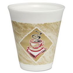 Dart Café G Foam Hot/Cold Cups, 12oz, White w/Brown & Red, 1000/Carton (12X16GDART)