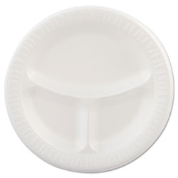 Dart Laminated Foam Plates, 9 in dia, White, Round, 3 Compartments, 125/Pk, 4 Pks/Ct
