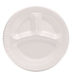 Dart Quiet Classic Laminated Foam Dinnerware, 3-Compartment Plate, 10 in dia, White, 500/Carton