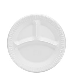 Dart Quiet Classic Laminated Foam Dinnerware, 3 Compartment Plate, 9 in dia, White, 500/Carton