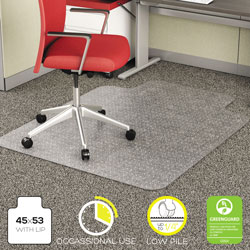 Deflecto EconoMat Occasional Use Chair Mat for Low Pile Carpet, 45 x 53, Wide Lipped, Clear