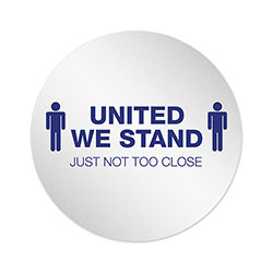 Deflecto Personal Spacing Discs, United We Stand, 20 in dia, White/Blue, 50/Carton