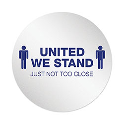 Deflecto Personal Spacing Discs, United We Stand, 20 in dia, White/Blue, 6/Pack