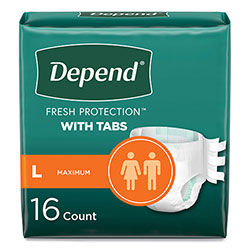 Depend® Incontinence Protection with Tabs, 35 in to 49 in Waist, 16/Pack, 3 Packs/Carton