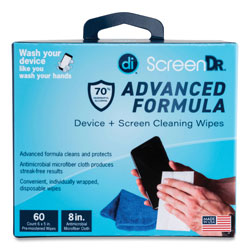 Digital Innovations ScreenDr Device and Screen Cleaning Wipes, Includes 60 White Wipes and 8 in Microfiber Cloth, 6 x 5
