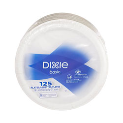 Dixie Basic Paper Dinnerware, Plates, White, 8.5 in Diameter, 125/Pack
