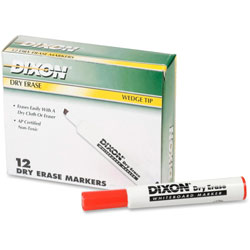 Dixon Ticonderoga Dry-Erase Markers, Wedge Tip, 12/DZ, Red
