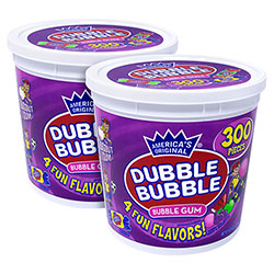 Dubble Bubble Bubble Gum Assorted Flavor Twist Tub, 0.16 oz Individually Wrapped, 300/Tub, 2 Tubs/Carton
