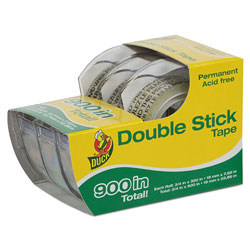 Duck® Permanent Double-Stick Tape with Dispenser, 1 in Core, 0.5 in x 25 ft, Clear, 3/Pack