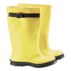 Dunlop® Protective Footwear 17 in Rubber Slicker Overboots, Plain Toe, Men's 10, Flex-O-Thane/PVC, Yellow/Black