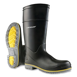 Dunlop® Protective Footwear Polyflex 3 Rubber Boots, Steel Toe, Men's 9, 15 in Boot, PolyBlend/PVC, Black/Gray/Yellow