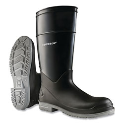 Dunlop® Protective Footwear PolyGoliath Rubber Boots, Steel Toe, Men's 7, 16 in Boot, Polyblend/PVC, Black/Gray