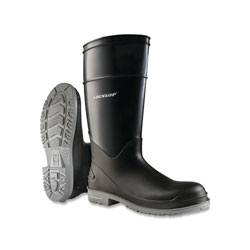 Dunlop® Protective Footwear PolyGoliath Rubber Boots, Steel Toe, Men's 12, 16 in Boot, Polyblend/PVC, Black/Gray