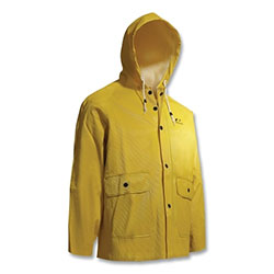 Dunlop® Protective Footwear Webtex Rain Jacket, Attached Hood, 0.65 mm Thick, Heavy-Duty Ribbed PVC, Yellow, 2X-Large