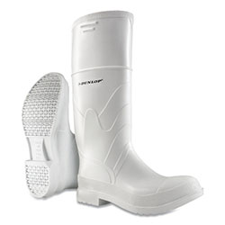 Dunlop® Protective Footwear White Rubber Boots, Plain Toe, Men's 6, 16 in Boot, PVC, White