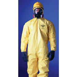 Dupont Tychem® 2000 Coverall, Serged Seams, Attached Hood, Elastic Wrists and Ankles, Zipper Front, Storm Flap, Yellow, 2X-Large