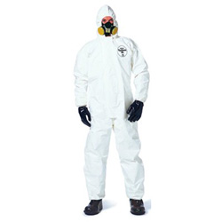 Dupont Tychem® 4000 Coverall, Attached Hood and Sock, Elastic Wrists, Zipper, Storm Flap, White, 2X-Large