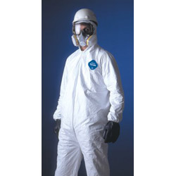 Dupont Tyvek® 400 Coverall, Serged Seams, Attached Hood, Elastic Waist, Elastic Wrist and Ankle, Front Zip, Storm Flap, White, Large
