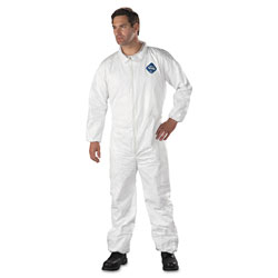 Dupont Tyvek® 400 Coverall, Serged Seams, Collar, Elastic Waist, Elastic Wrists and Ankles, Zipper Front, Storm Flap, White, Large