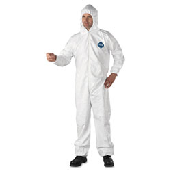 Dupont Tyvek® 400 Coverall, Serged Seams, Attached Hood, Elastic Waist, Elastic Wrists and Ankles, Front Zip, Storm Flap, White, XL
