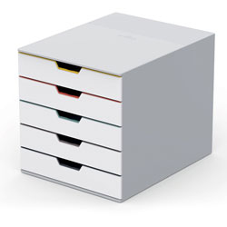 Durable VARICOLOR MIX 5 Drawer Desktop Storage Box, White/Multicolor - 5 Drawer(s) - 11 in, x 11.5 in x 14 in Depth - Desktop - Plastic - 1 / Each