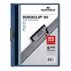 Durable Vinyl DuraClip Report Cover, Letter, Holds 60 Pages, Clear/Dark Blue, 25/Box