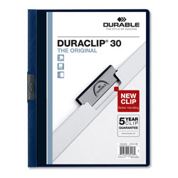 Durable Vinyl DuraClip Report Cover w/Clip, Letter, Holds 30 Pages, Clear/Navy, 25/Box