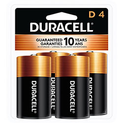 Duracell CopperTop Alkaline Battery, D, 1.5 V, 4/PK (DURMN1300R4Z)